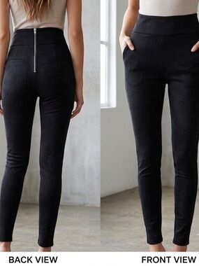 Ammo Suede High Rise Black Pants Gold Zipper Detail Size Medium.